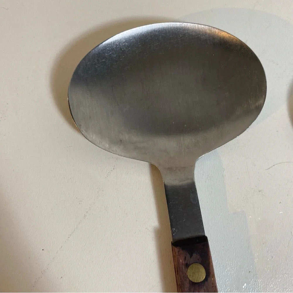 Vintage Barlow 1960s Japanese MCM Stainless Wood Salad Server Set 11” Length